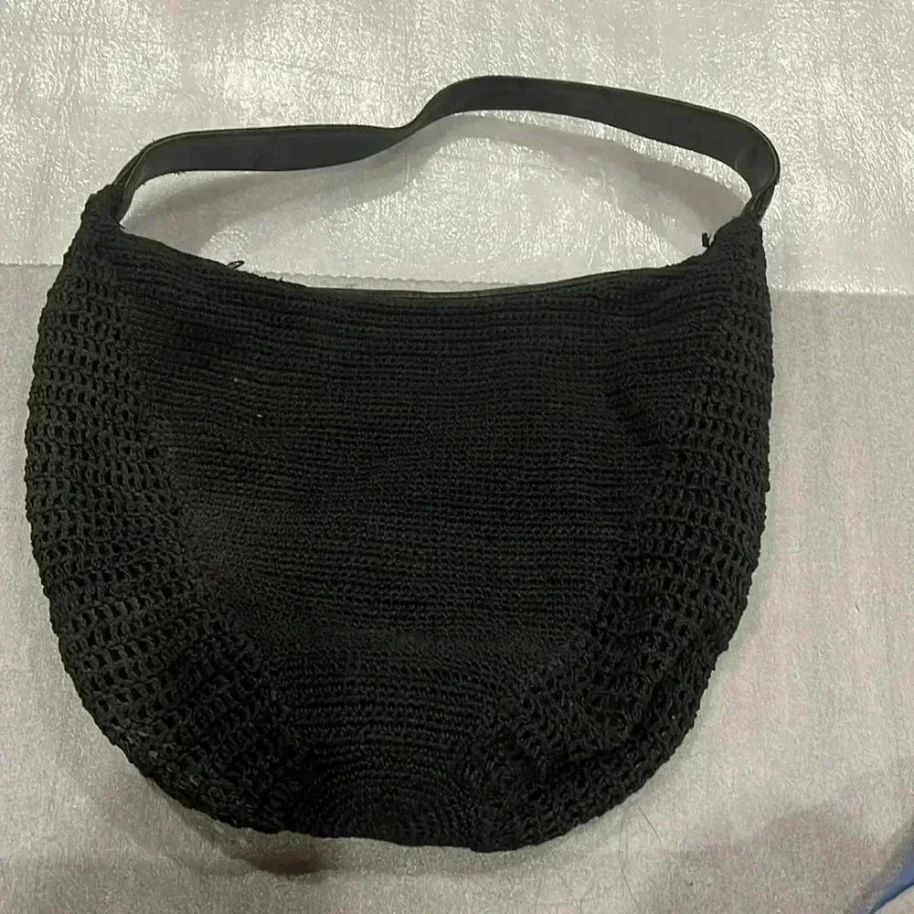 Vintage Richard Bienen Black Crochet Leather Shoulder Bag/ Hobo Bag Satchel